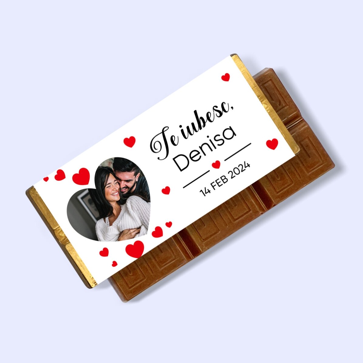 Mini tabletă de ciocolată personalizată cu o poză și mesaj - Te iubesc