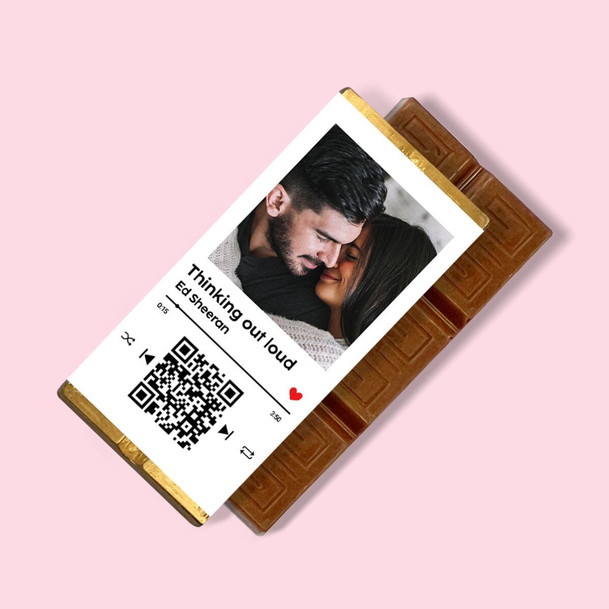 Mini tabletă de ciocolată personalizată cu poză, mesaj și cod QR - Melodia noastră