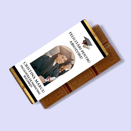 Mini tabletă de ciocolată personalizată cu poză și mesaj - Absolvire