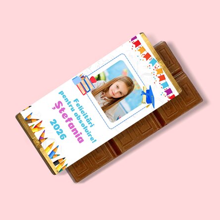 Персонализиран мини шоколадов бар за деца с снимка и послание - Завършване