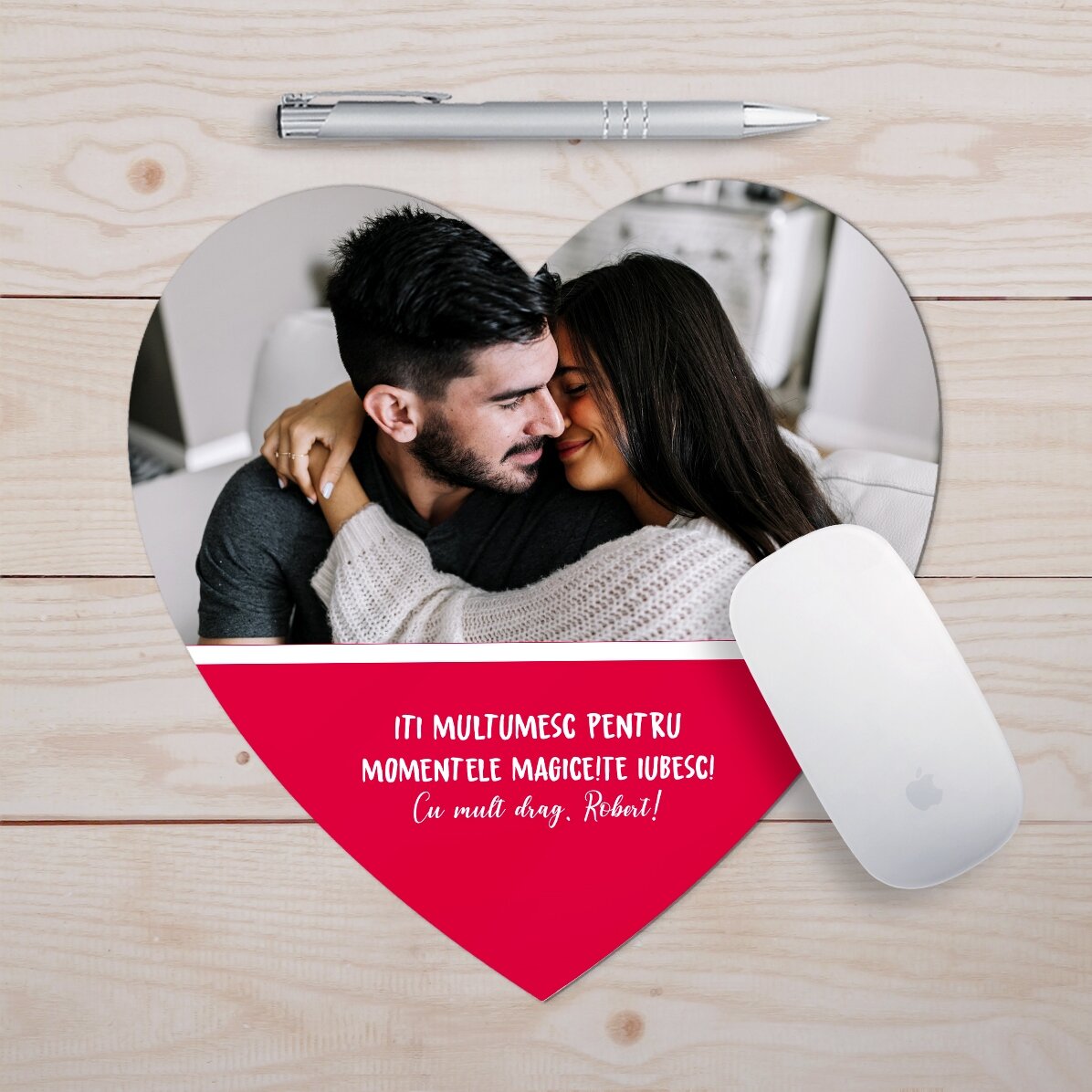 Mouse pad inima personalizat cu poză și text