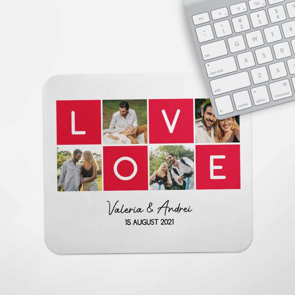 Mouse pad personalizat cu 4 fotografii și text - LOVE