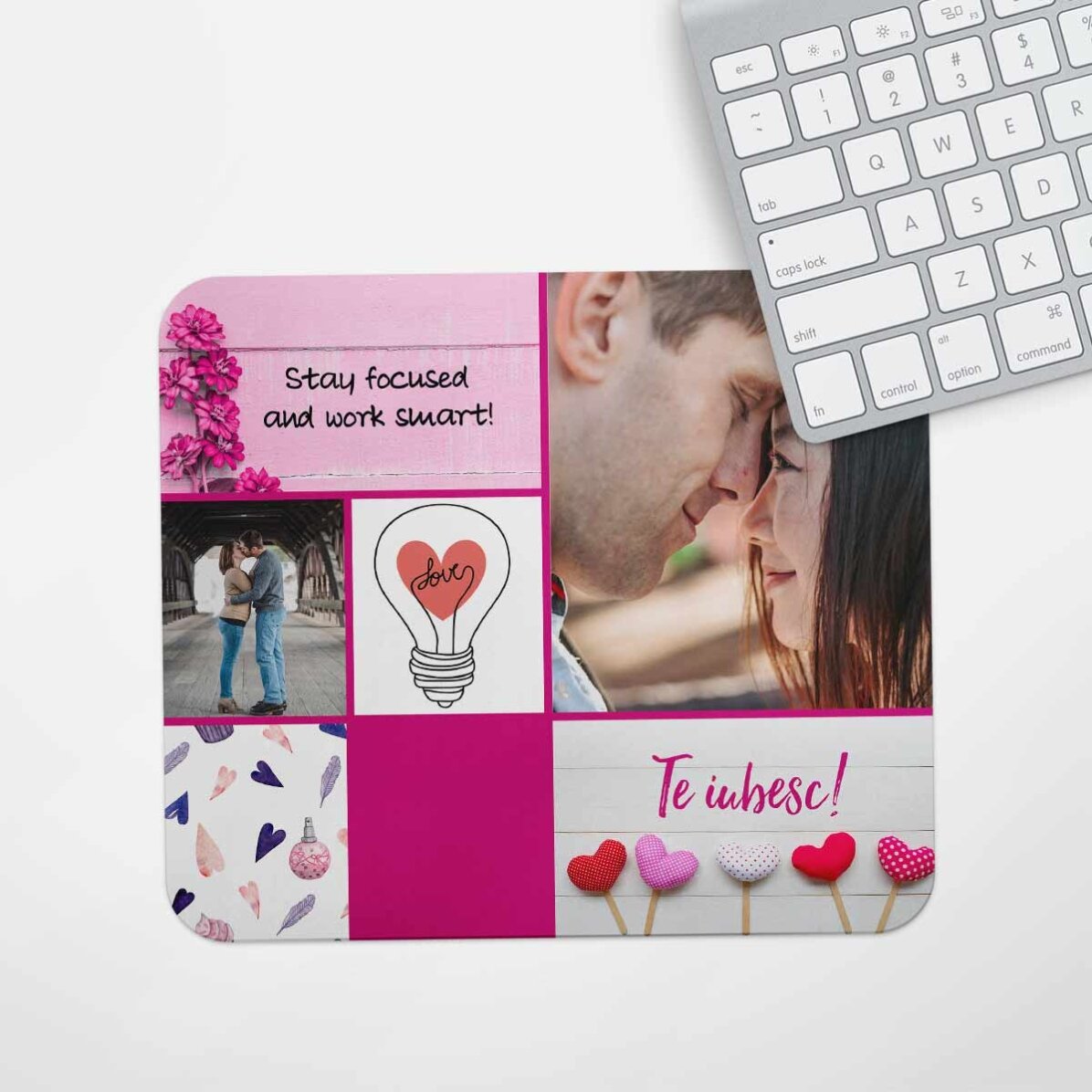 Mouse pad personalizat cu text și poză - Love