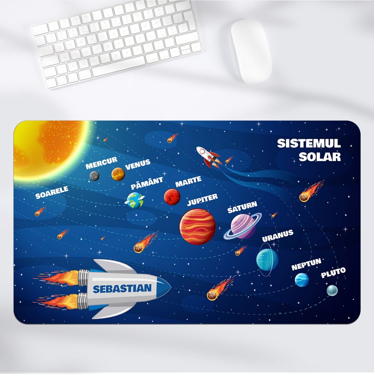 Mouse pad XXL personalizat cu nume pentru copii - Sistemul solar
