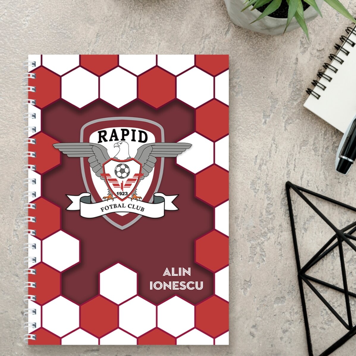 Notebook FC Rapid personalizat cu nume - Model minge