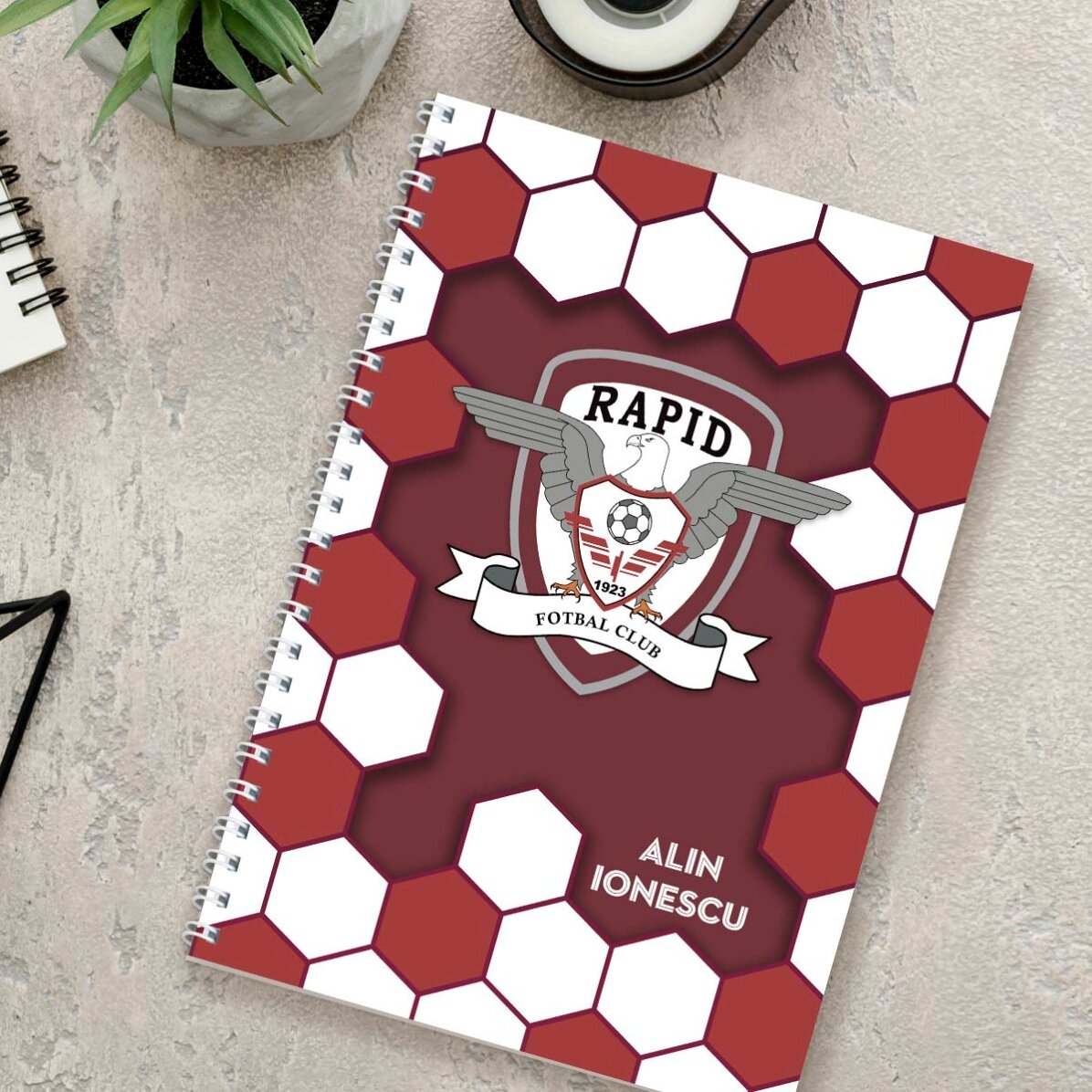 Notebook FC Rapid personalizat cu nume - Model minge