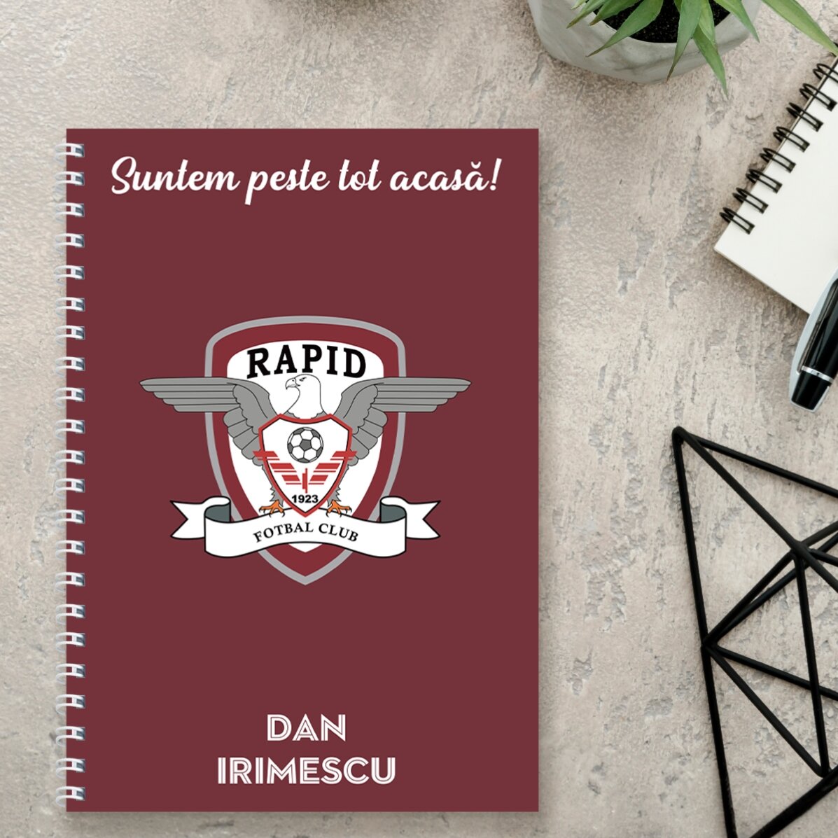 Notebook FC Rapid personalizat cu nume și mesaj