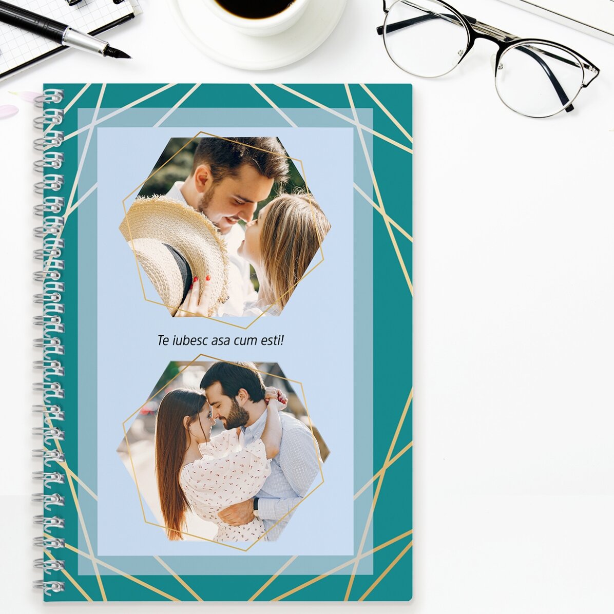 Notebook personalizat cu 2 poze și text - Feelings