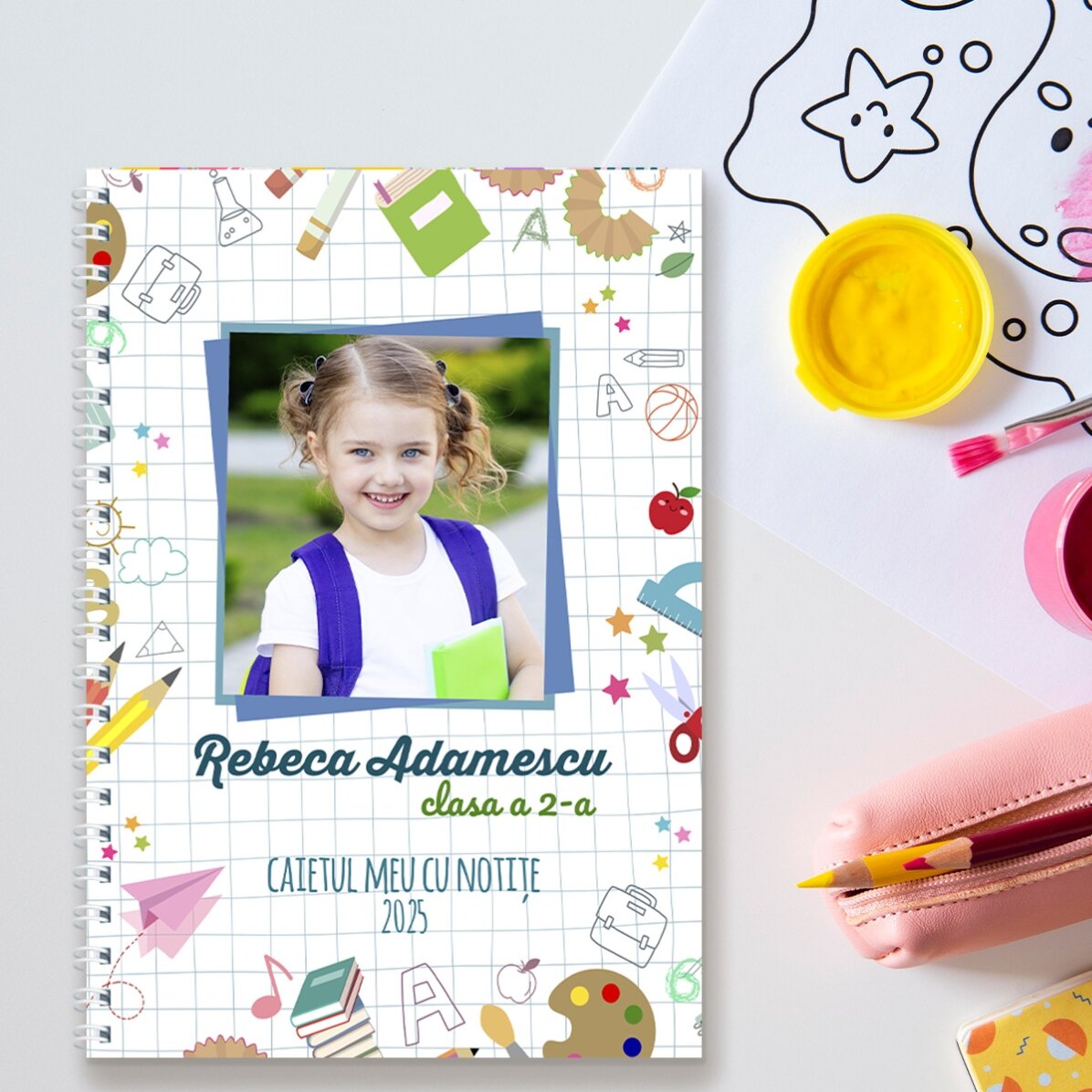Notebook personalizat cu o poză și text - Back to school