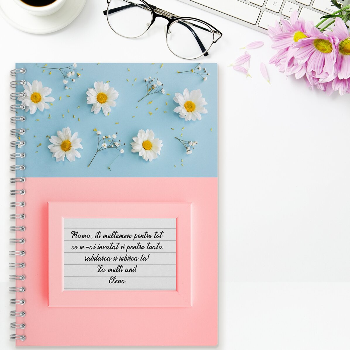 Notebook personalizat cu text - Daisies