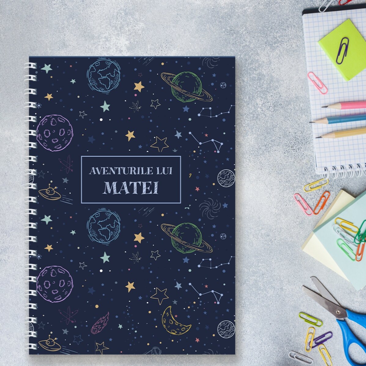 Notebook personalizat cu text pentru copii - Space