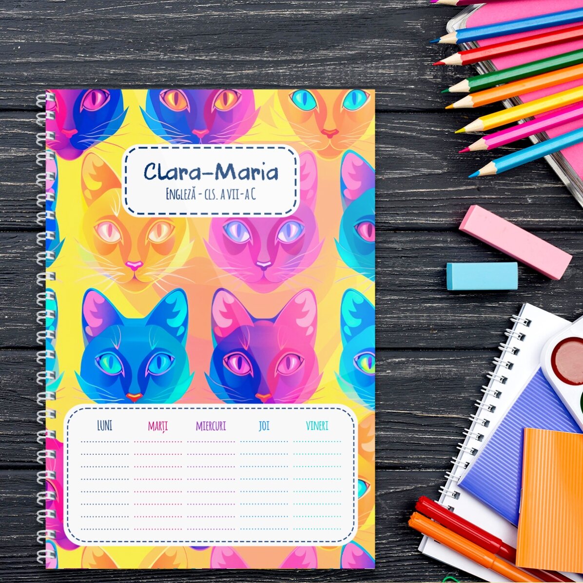 Notebook personalizat cu text - Pisici Funky
