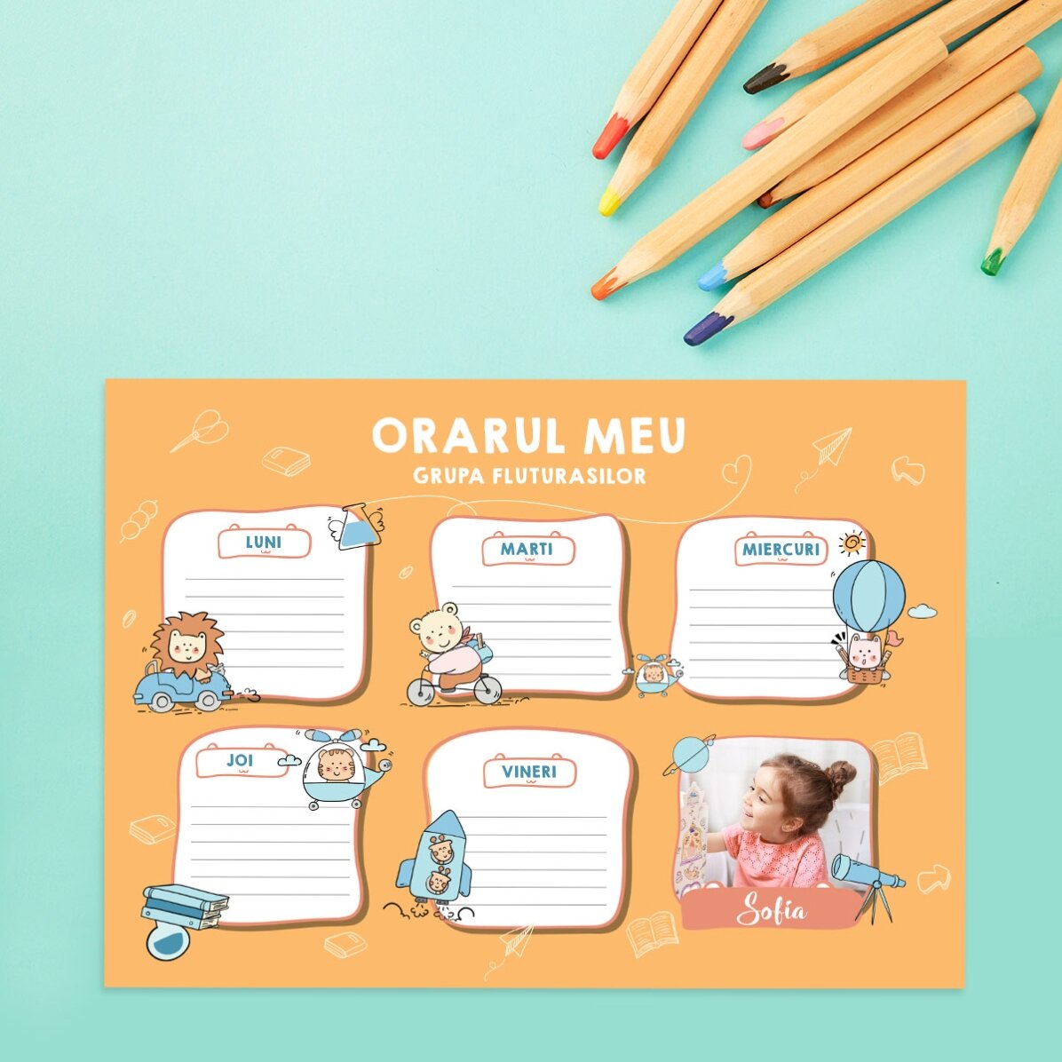 Orar personalizat cu o poză și text - Little ones