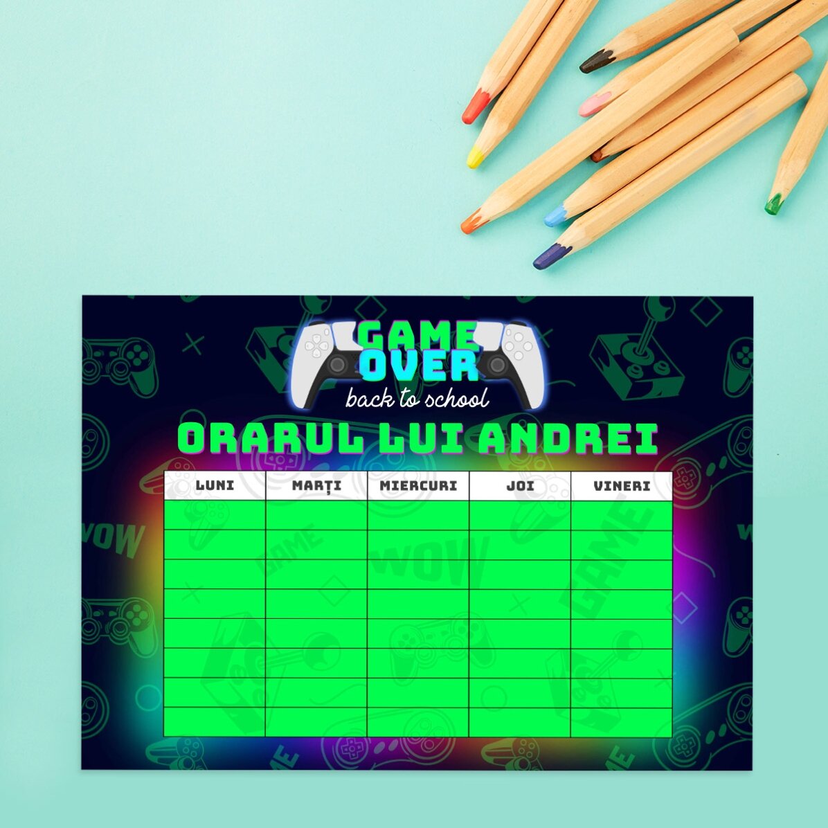 Orar personalizat cu text - Game over