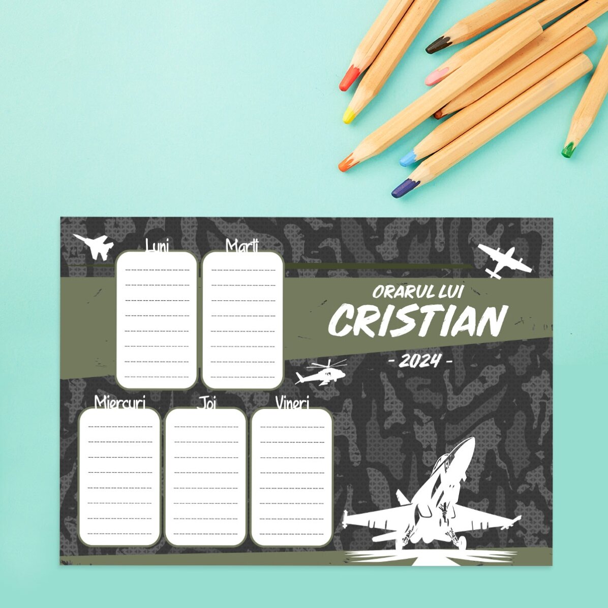 Orar personalizat cu text - O să mă fac pilot!