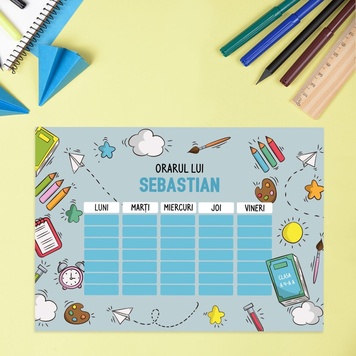 Orar personalizat cu text - School