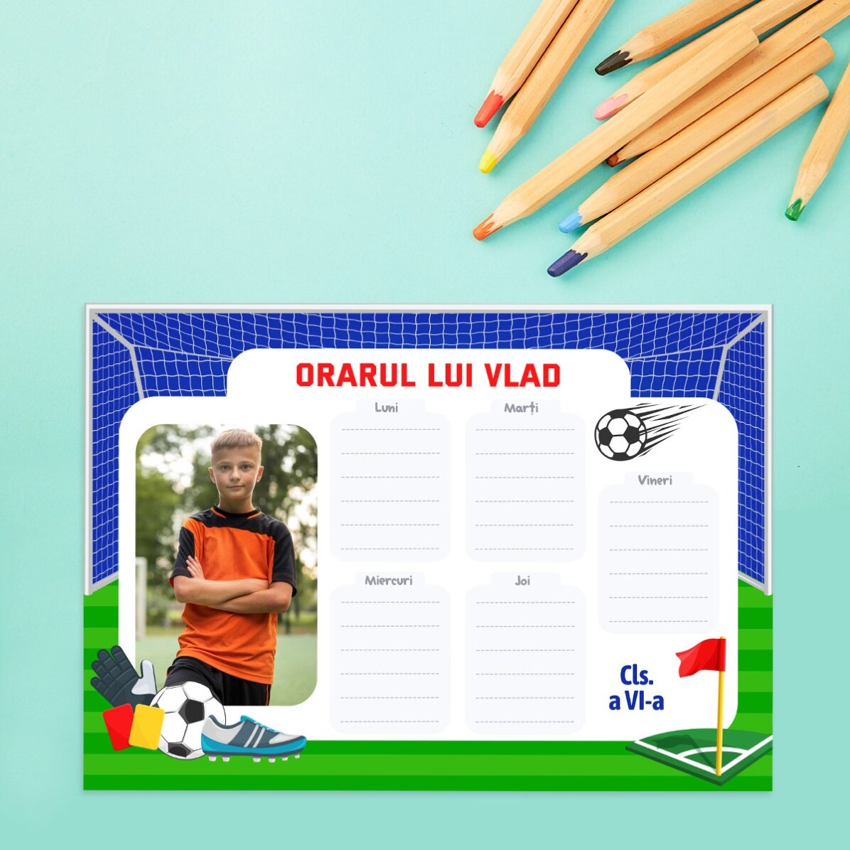 Orar personalizat cu text și o poză - Soccer