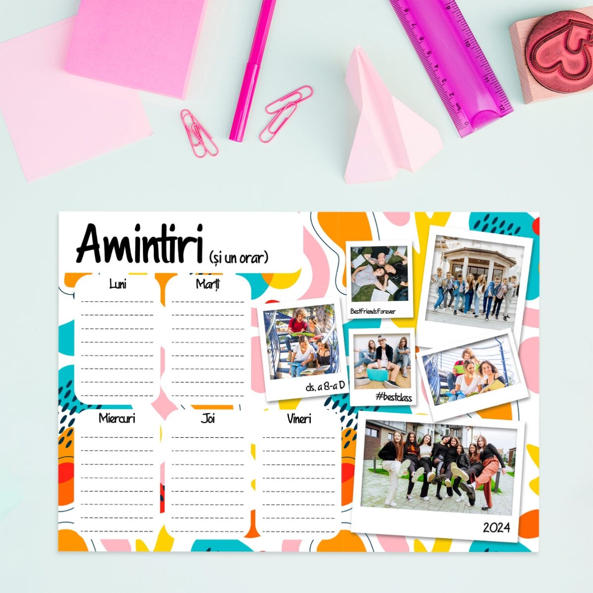 Orar personalizat cu text și poze - Amintiri din școală