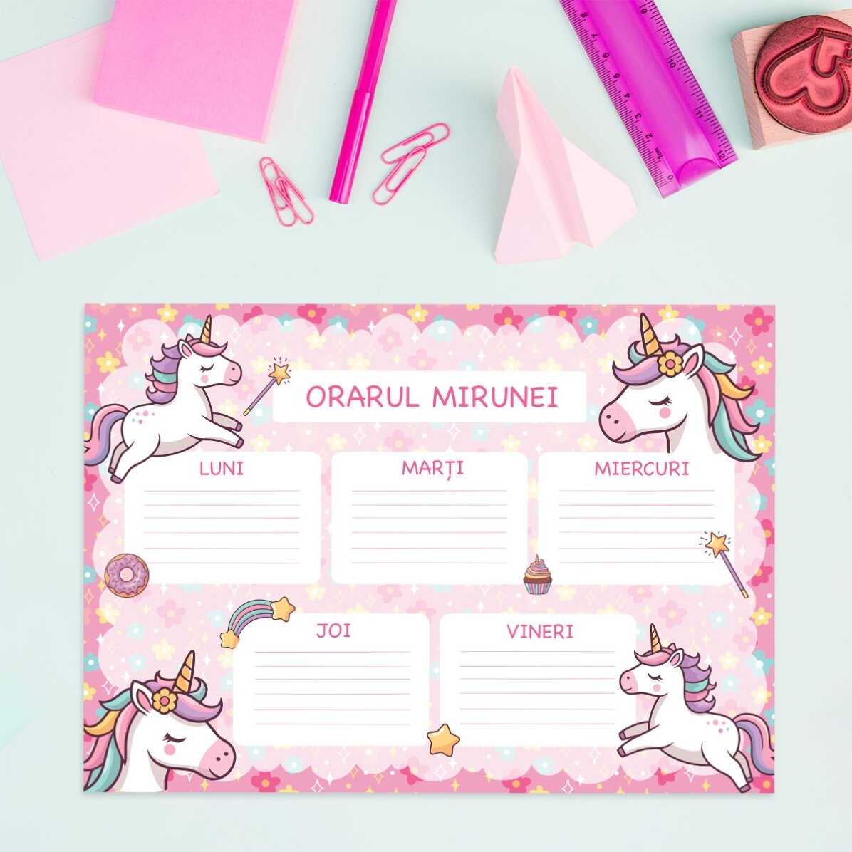 Orar personalizat cu text - Unicorni