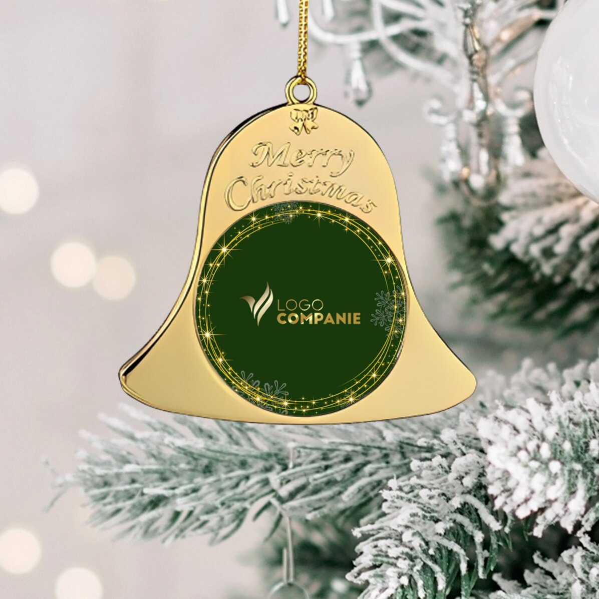 Ornament de brad personalizat față - verso cu logo - model Clopoțel