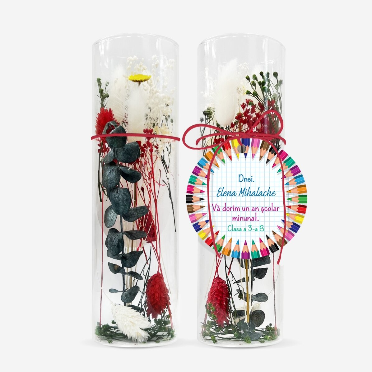 Ornament din sticlă cu flori prezervate personalizat cu mesaj pentru profesoare - Back to school