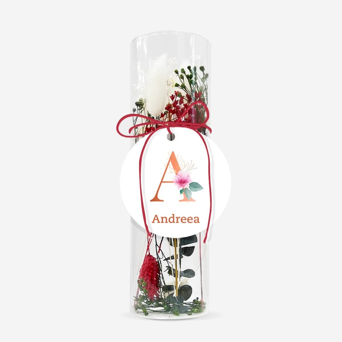 Ornament din sticlă cu flori prezervate personalizat cu text - Floral
