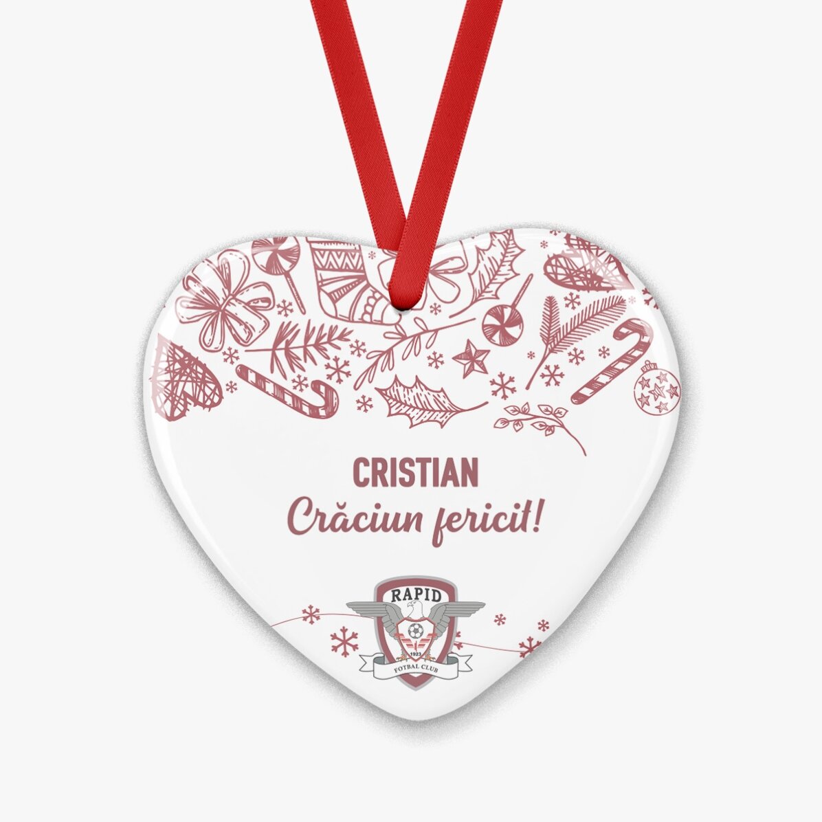Ornament inimă FC Rapid personalizat cu text - Christmassy 