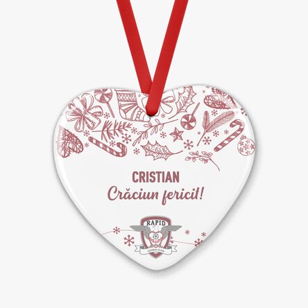 Ornament inimă FC Rapid personalizat cu text - Christmassy 