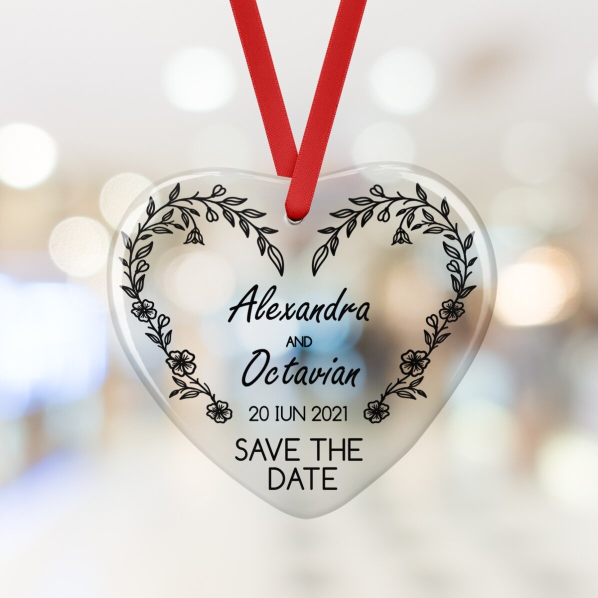 Ornament inimă personalizat cu text - Save the Date