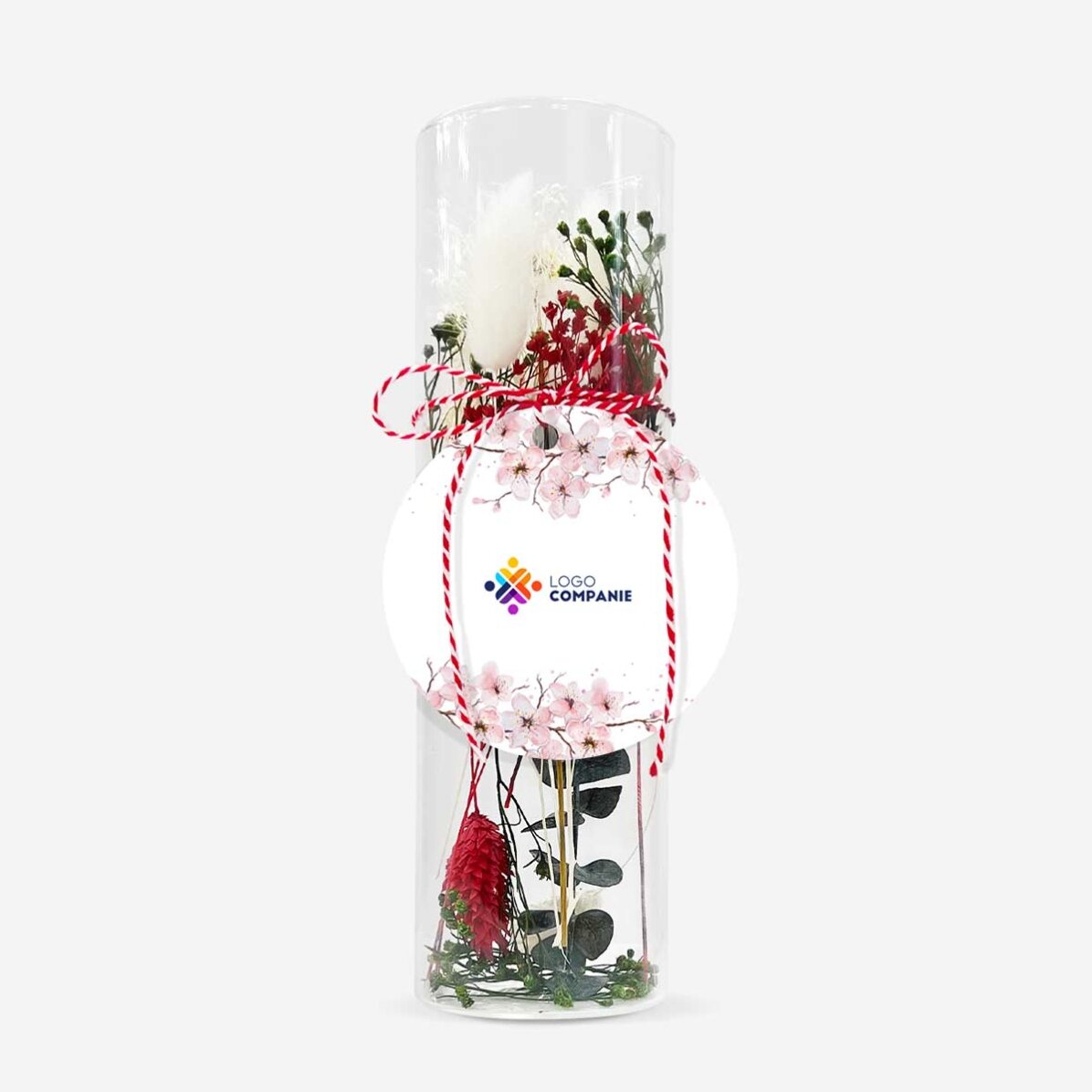 Ornament mărțișor din sticlă cu flori prezervate personalizat cu logo - Flori