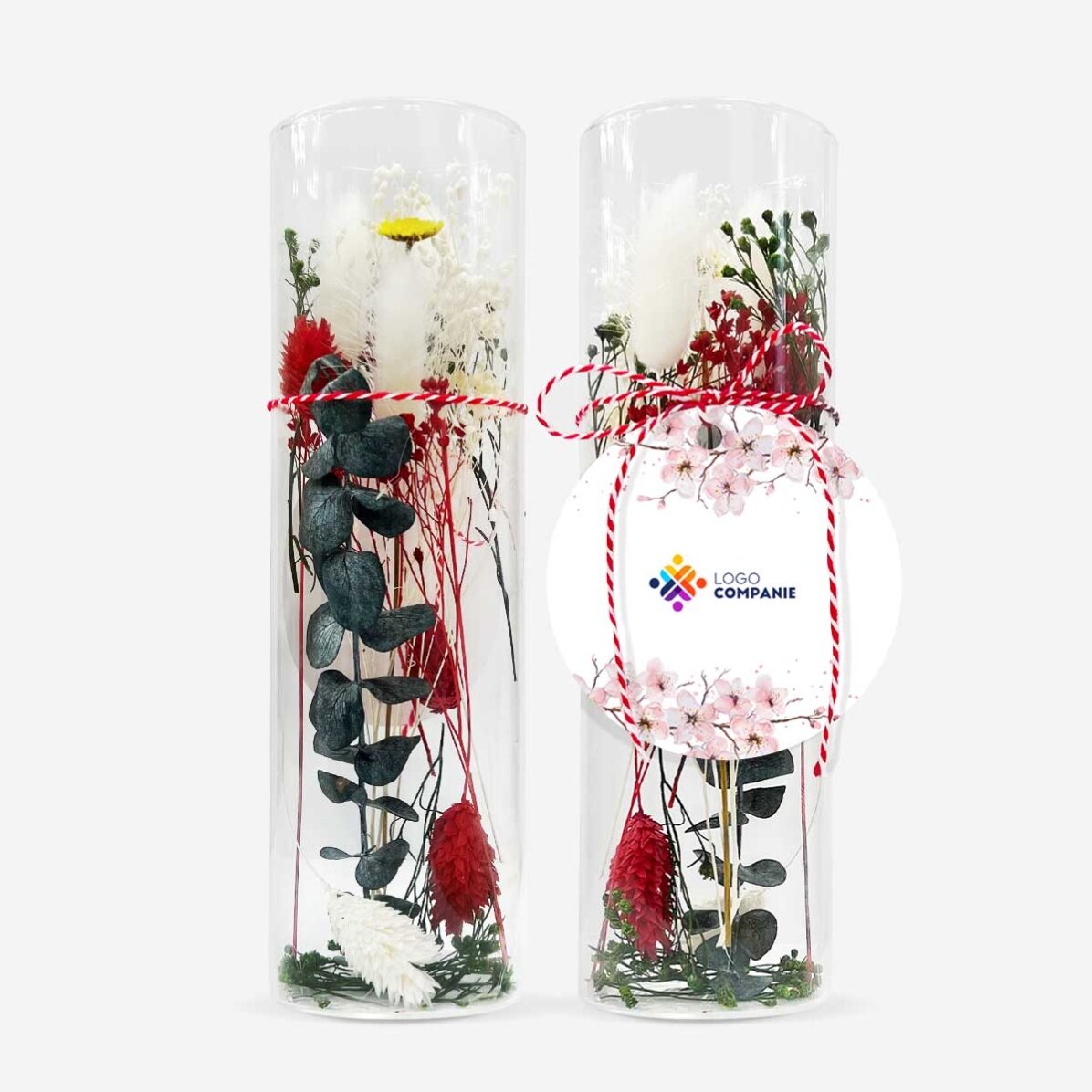 Ornament mărțișor din sticlă cu flori prezervate personalizat cu logo - Flori