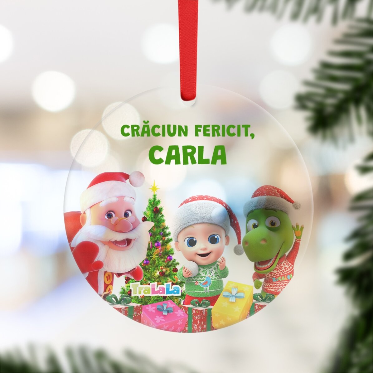 Ornament rotund personalizat cu mesaj - Crăciun cu TraLaLa