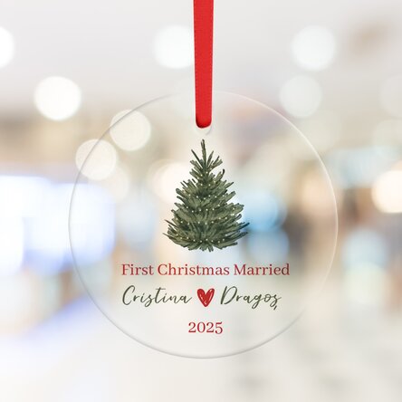 Ornament rotund personalizat cu mesaj - First Christmas Married 