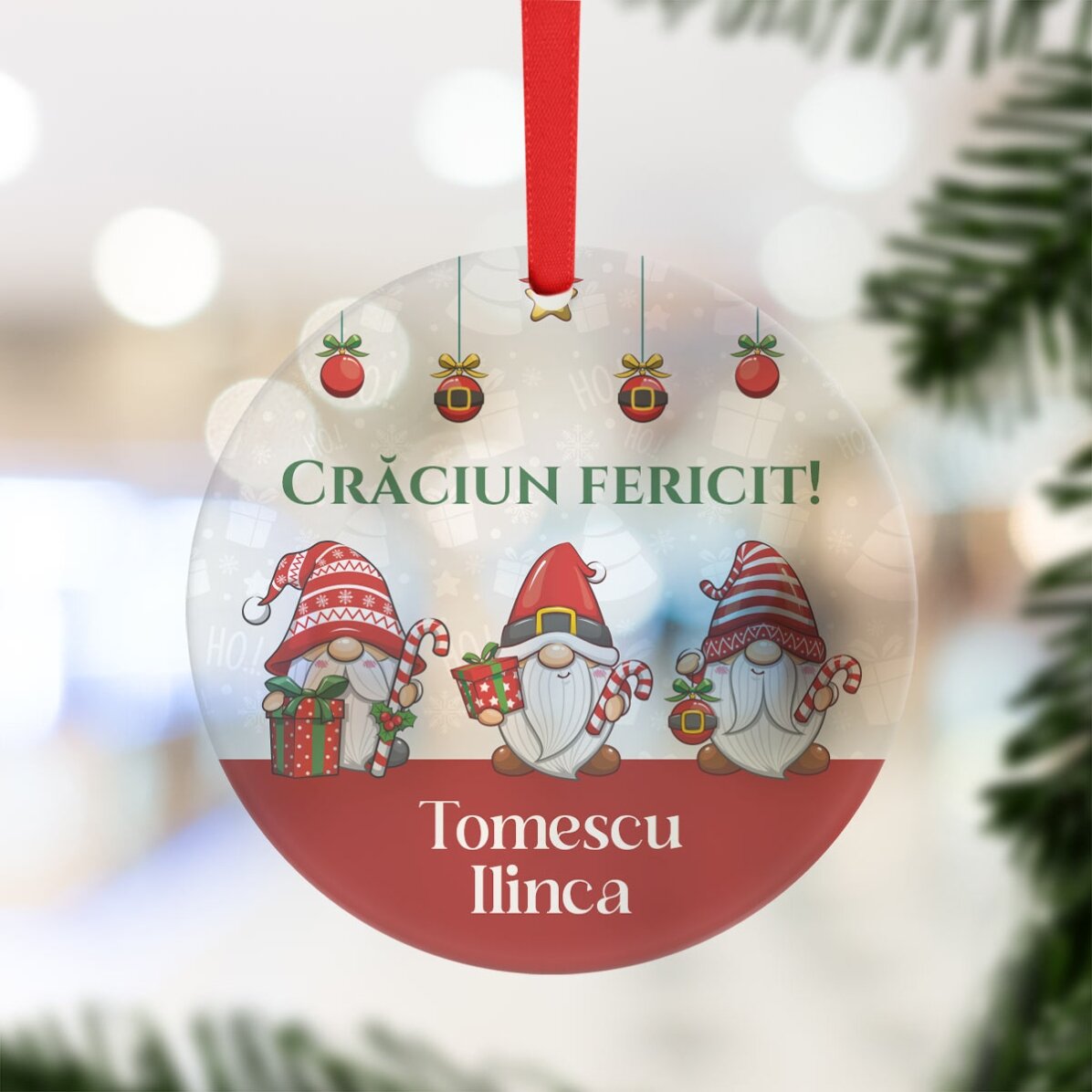 Ornament rotund personalizat cu mesaj - Gnom