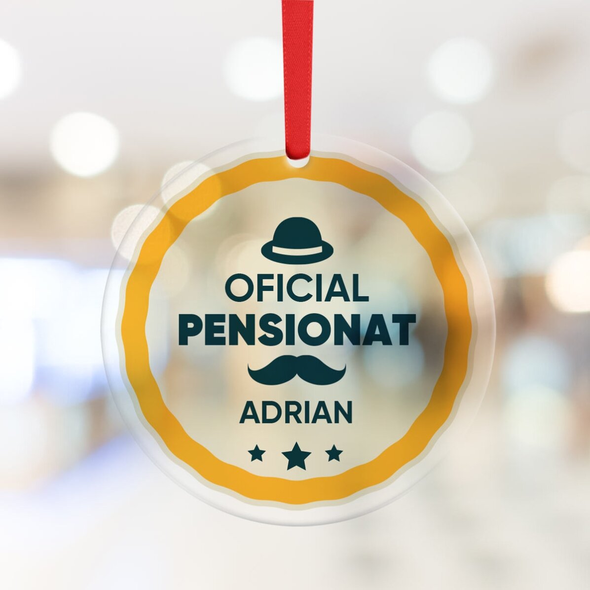 Ornament rotund personalizat cu mesaj - Pensionare 