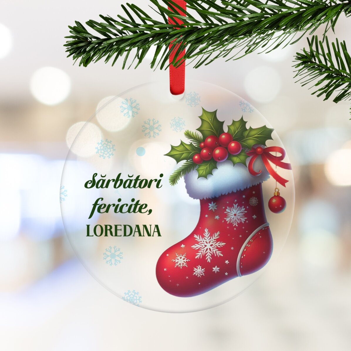 Ornament rotund personalizat cu mesaj - Sărbători fericite