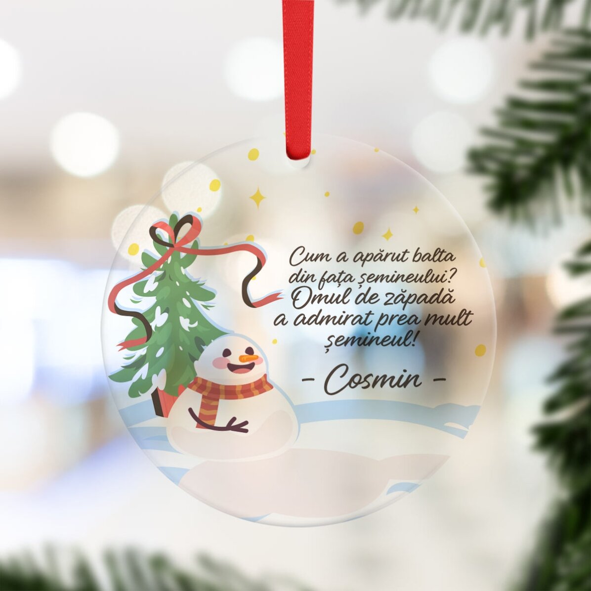 Ornament rotund personalizat cu text - Balta de lângă șemineu