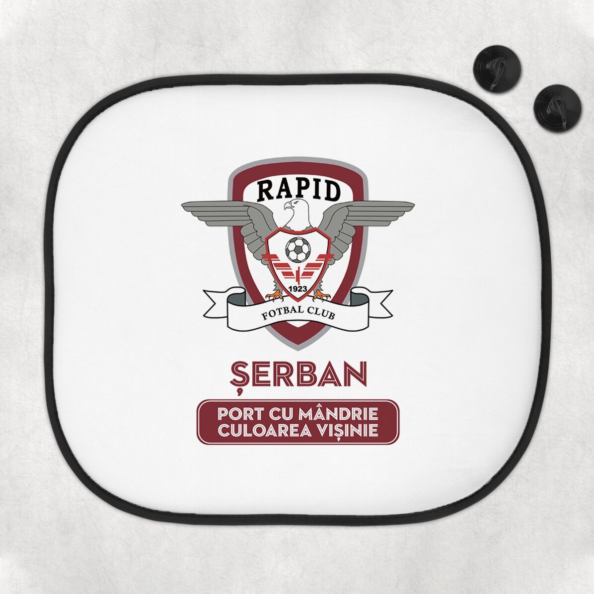 Parasolar auto FC Rapid personalizat cu text - Port cu mândrie culoarea vișinie