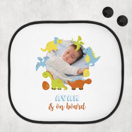 Parasolar auto personalizat cu o poză și text - Baby on board pentru băieți