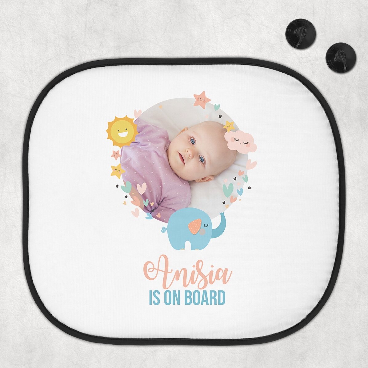 Parasolar auto personalizat cu o poză și text - Baby on board