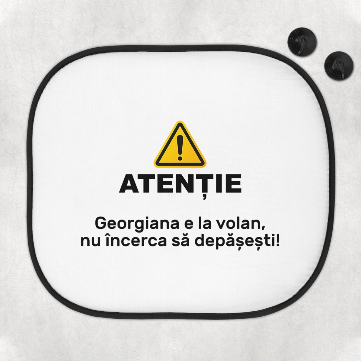 Parasolar auto personalizat cu text - Atenție!