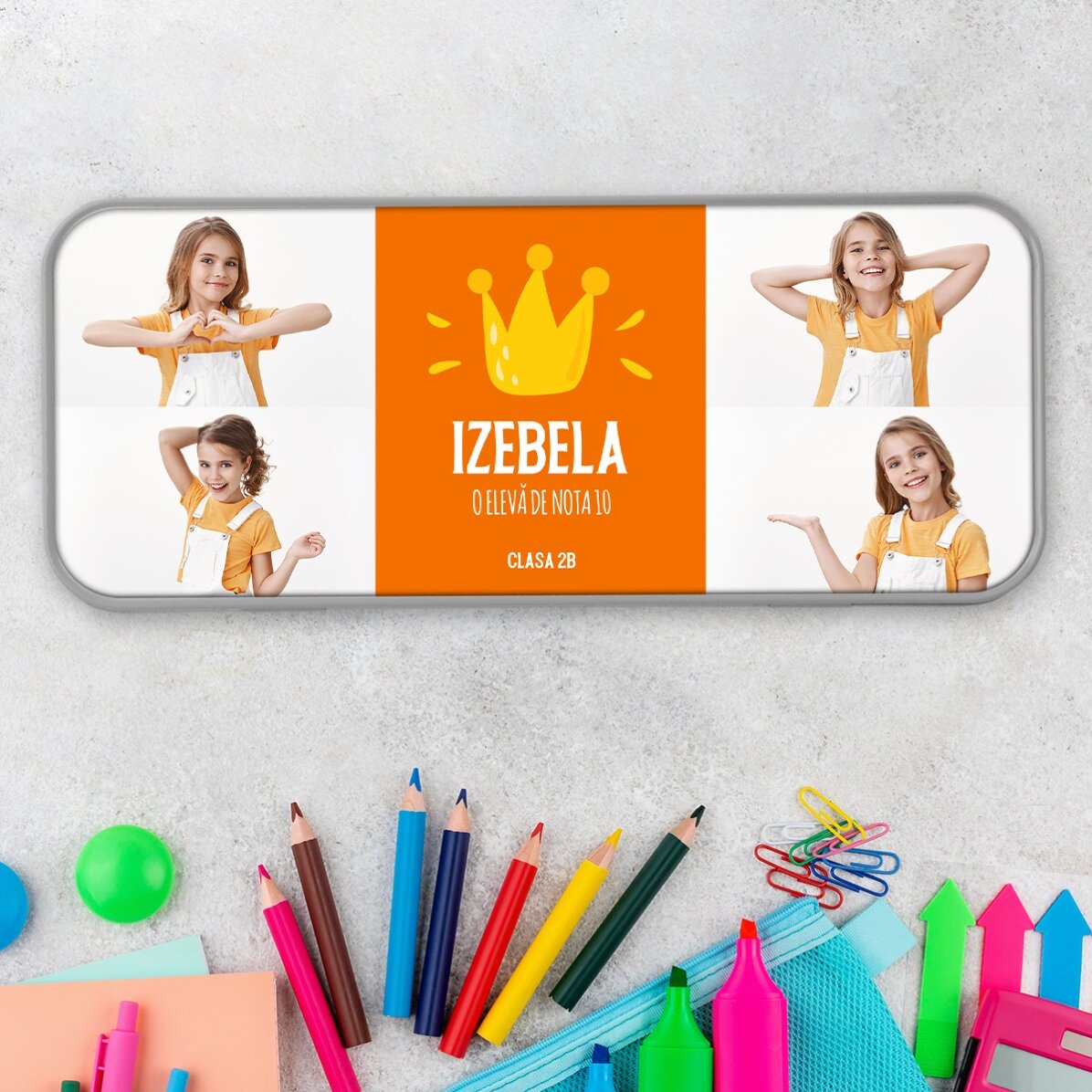Penar personalizat cu 4 poze și text - Cel mai bun elev