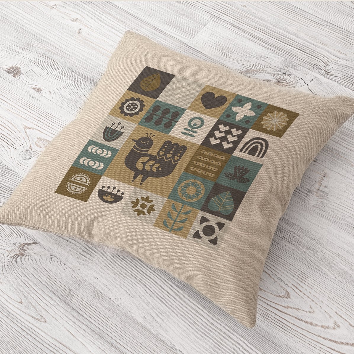 Pernă decorativă din țesătură de in - Model cu păsări