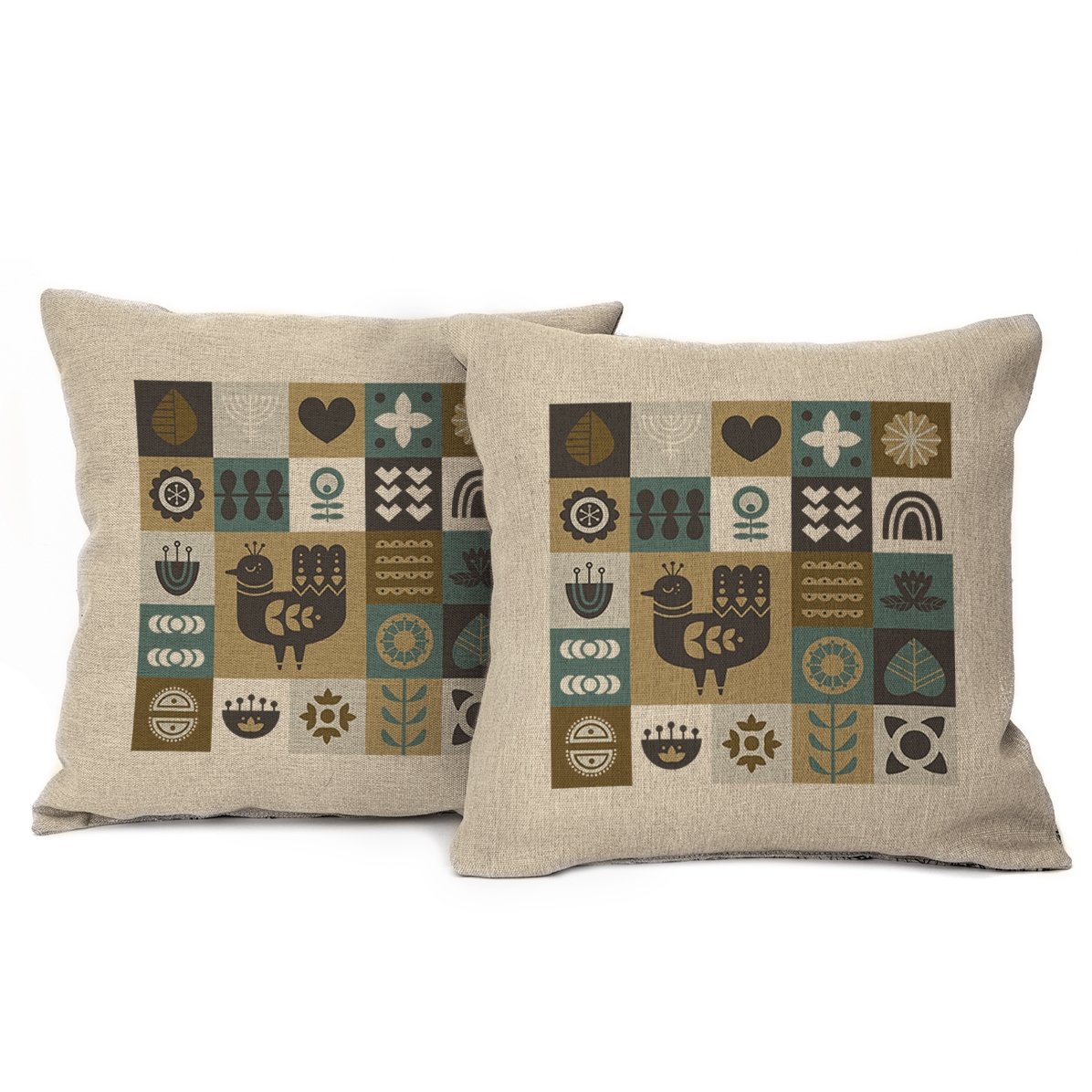 Pernă decorativă din țesătură de in - Model cu păsări