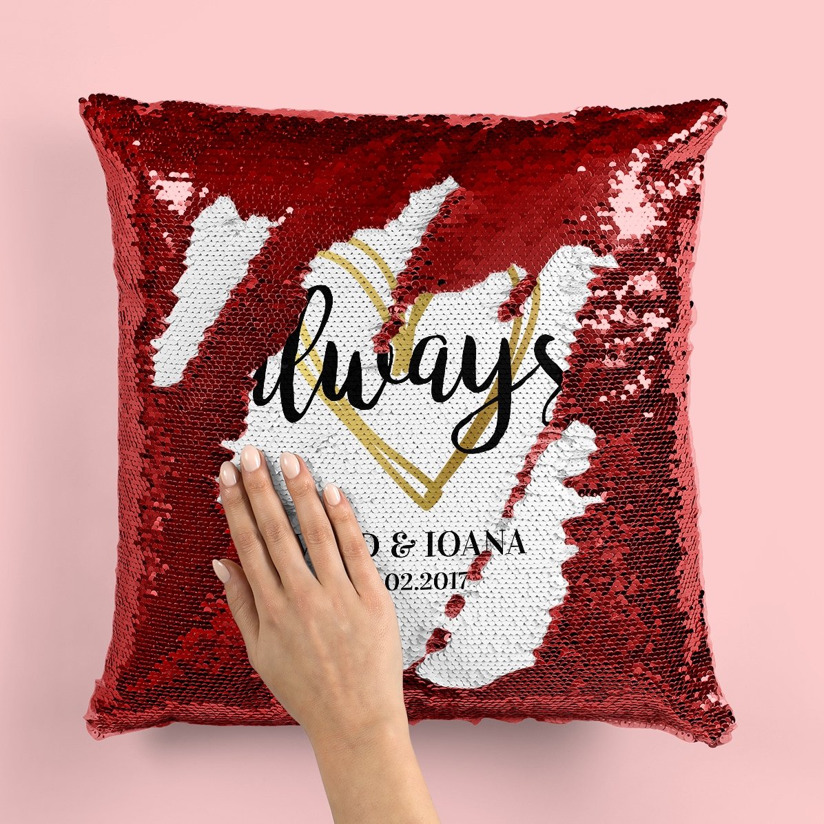 Pernă cu paiete personalizată cu text - Always