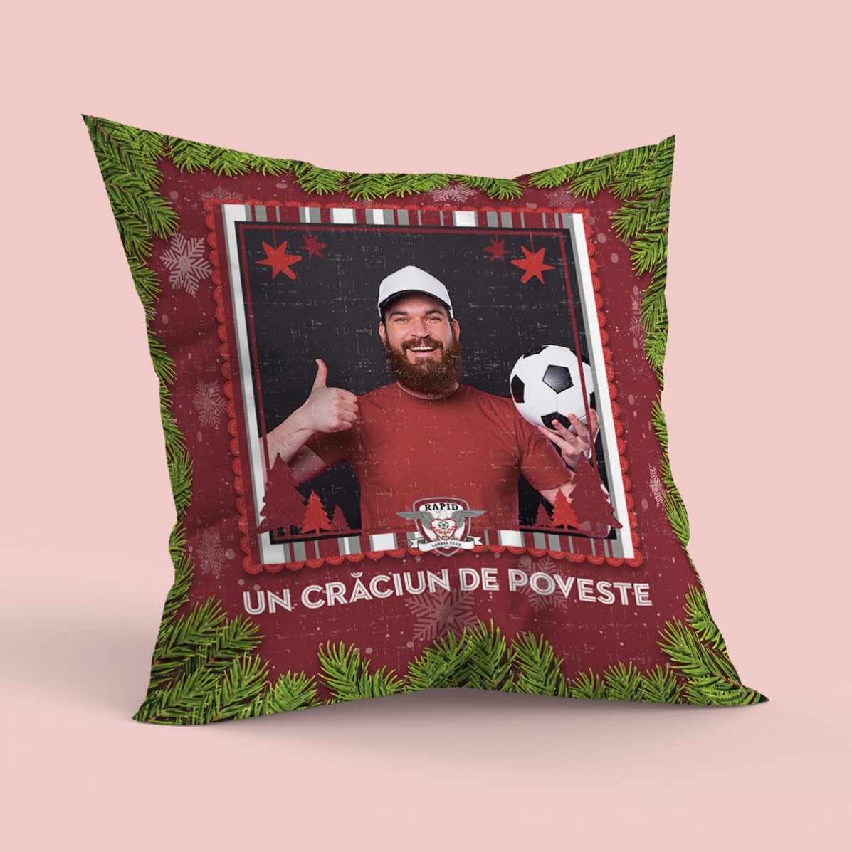 Pernă FC Rapid 1923 personalizată cu poză și text, format mare - Atmosferă de sărbătoare