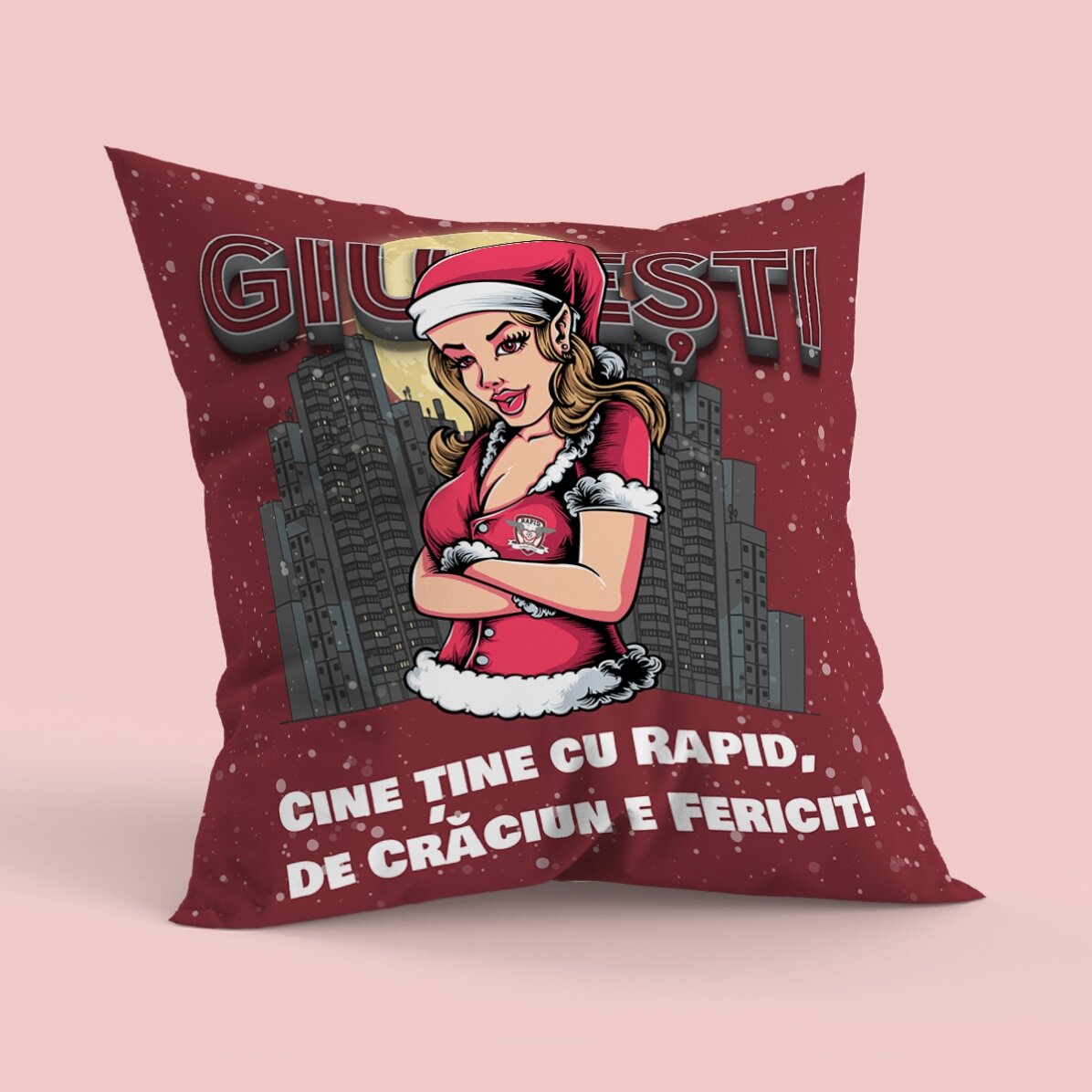 Pernă FC Rapid 1923 personalizată cu text, format mare - Crăciunița Rapidistă