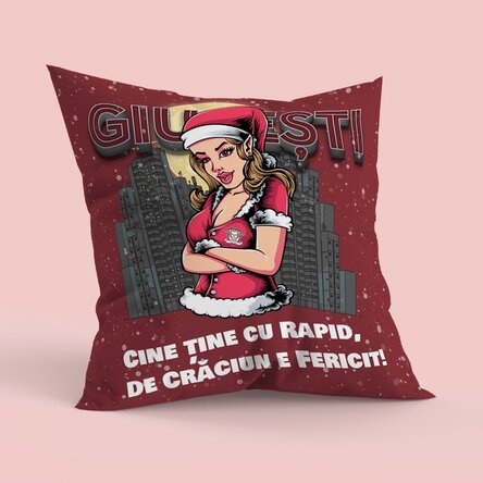 Pernă FC Rapid 1923 personalizată cu text, format mare - Crăciunița Rapidistă