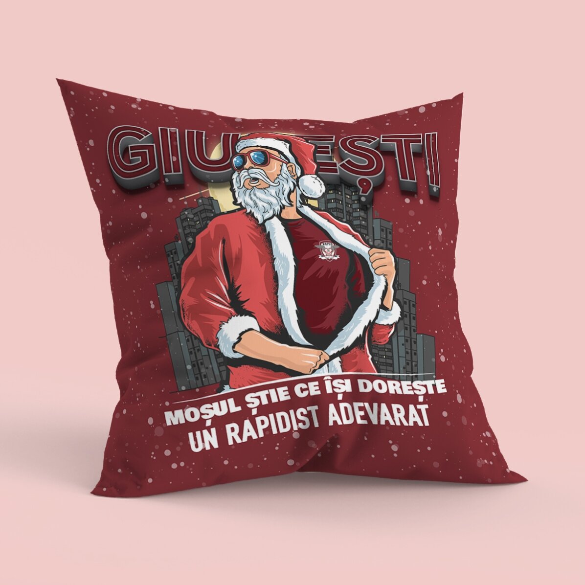 Pernă FC Rapid 1923 personalizată cu text, format mare - Moșul din Giulești
