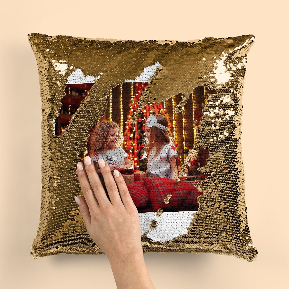 Pernă cu paiete personalizată cu poză 